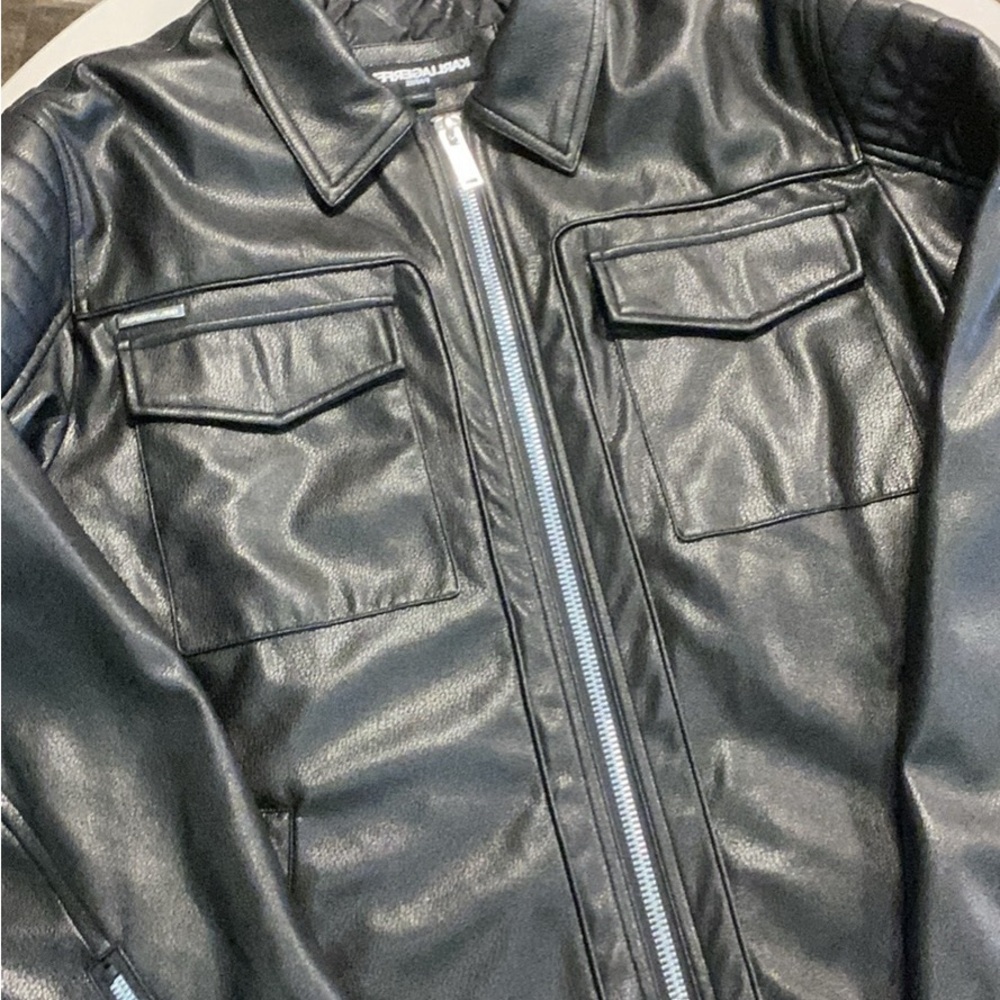 Karl Lagerfeld Black Leather Bomber Jacket